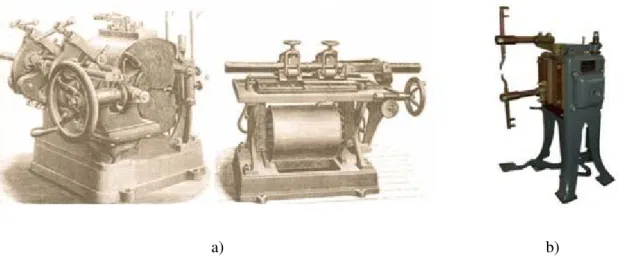Figura 2.1- Máquinas de soldadura por resistência [2]: a) Máquina de soldadura por resistência topo a  topo  b) Máquina de soldadura por resistência por pontos 