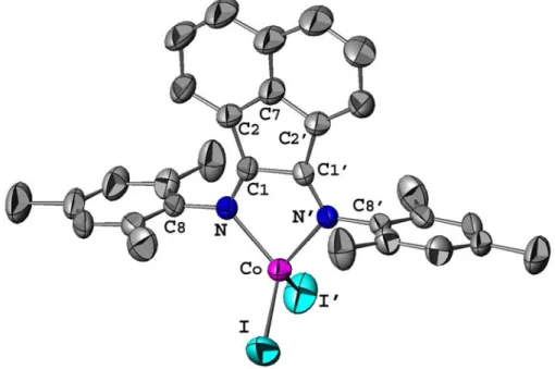 Figure II.4  Molecular structure of complex 2'b (ATOMS view) with partial  labelling scheme