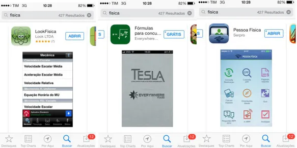 FIGURA  1-  Captura   da  tela  do  celular  quando  foi  feita  uma  pesquisa  de  aplicativos  de  física  no  App  Store