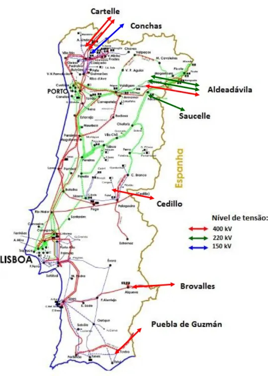 Figura 2.20  –  Localização das interligações elétricas entre Portugal e Espanha previstas para o final de 2015