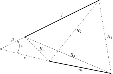 Figure 3.11: General case for two segments placed in the same plane.