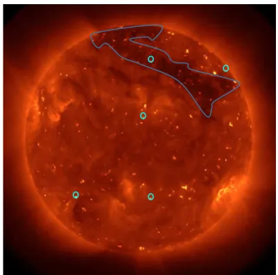 Figure 2:  CBP's  finder algorithm  on a Full-disk  image  of the Sun. Coronal Bright Points have been high- high-lighted from  the background and appear similar to round shaped points in the Sun ’s  disk