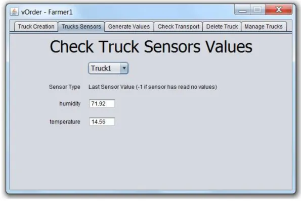 Figure 4.25 – Existent Trucks Tab: last read sensor values for a truck 