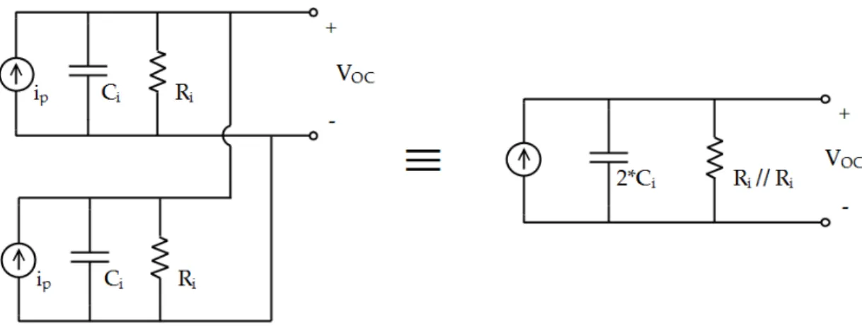 Figure 3.4: Equivalent Circuit of a parallel configuration for a two-wafer piezoelectric  transducer 