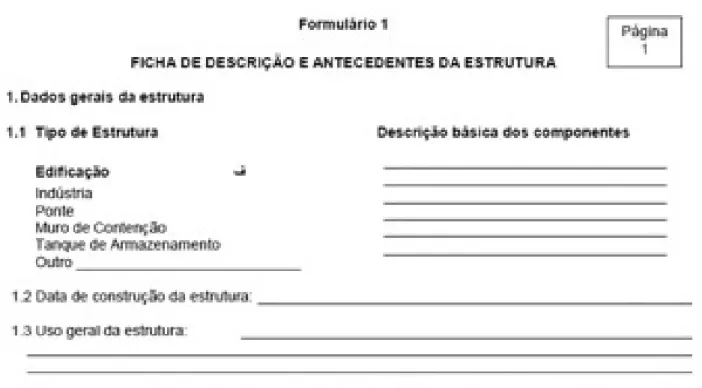 Figura 8. Formulário utilizado para avaliar a estrutura de concreto (Red Durar, 1997).