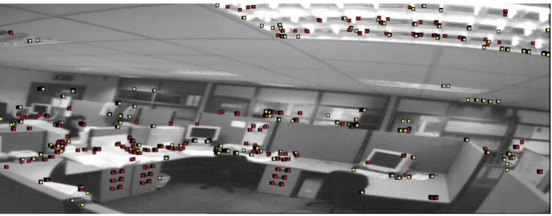 Figure 2.10 shows a corner detection using FAST, where positive and negative corners are distinguished as red and yellow.