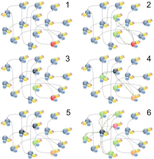 Figure  11  depicts  a  fault  propagating  through  the  system  along  with  the  network  diagnostic adaptation and evolution