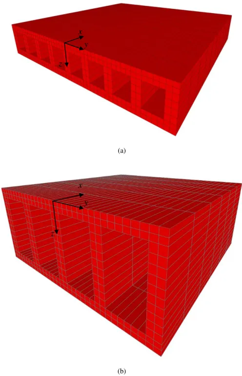 Figura 3.8 – Modelos em elementos de sólido utilizados na modelação. (a) HCS20; (b) HCS50