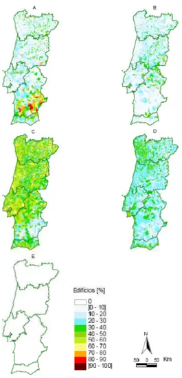Fig. 2 – Mapas de vulnerabilidade sísmica do Continente de acordo com a classificação EMS-98 
