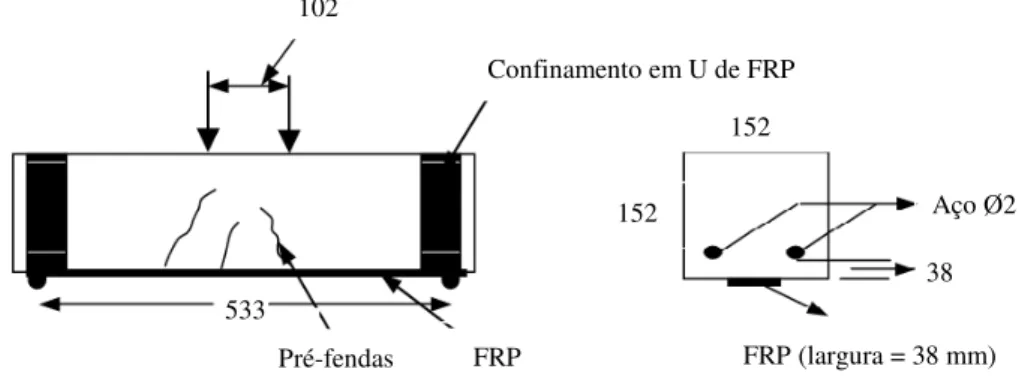 Figura 3.2 – Representação esquemática do modelo ensaiado no estudo de Myers et al (2001) (dimensões em mm)