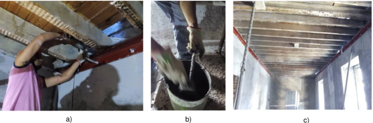 Fig. 4.4 – Exemplos de ligações com ferrolhos metálicos aplicadas no edifício em estudo