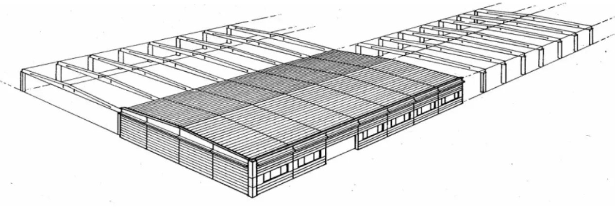 Figura 2.1-Edifício industrial cujos pilares participam para estabilização horizontal [33] 