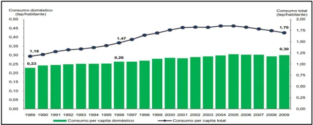 Figura 2.18 - Consumo de energia per capita e consumo no sector doméstico per capita [40] 