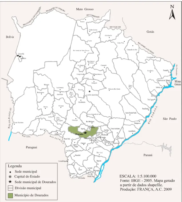 Figura 1 – Mapa de localização do município de Dourados no Mato Grosso do Sul 