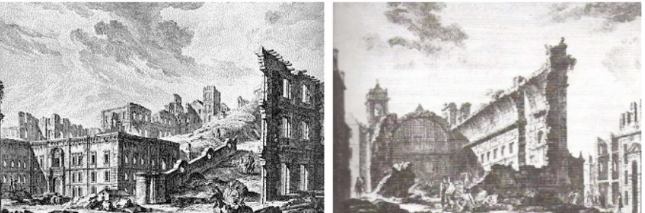 Figura 3.2: Consequências do sismo de Lisboa de 1755 em dois edifícios [50].