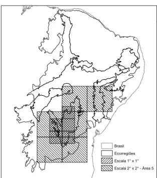 Figura 4. Áreas de endemismo obtidas nas escalas 1 o  x 1 o  e 2 o  x 2 o , que se localizam  geograficamente na ecorregião da Chapada Diamantina