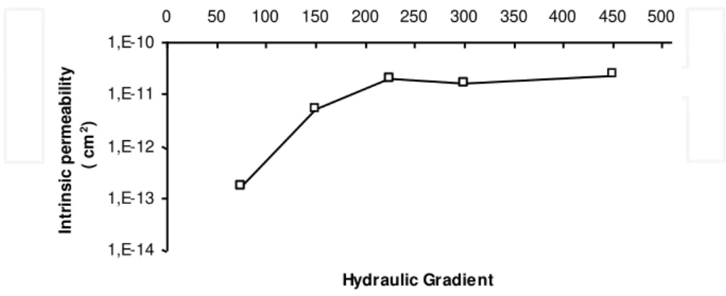 Figure 4. Behavior of hydraulic conductivity and hydraulic gradient of laterite soil on the gasoline flow.