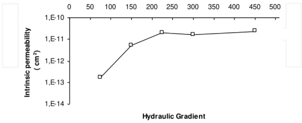 Figure 4. Behavior of hydraulic conductivity and hydraulic gradient of laterite soil on the gasoline flow.