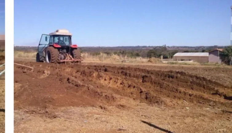 Fig. 2 - Preparo dos camalhões de plantio para instalação  do ensaio na FAL, pertencente à Universidade de Brasília