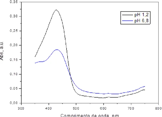 Figura 12 - Espectro de absorção molecular UV-vis para a curcumina. 