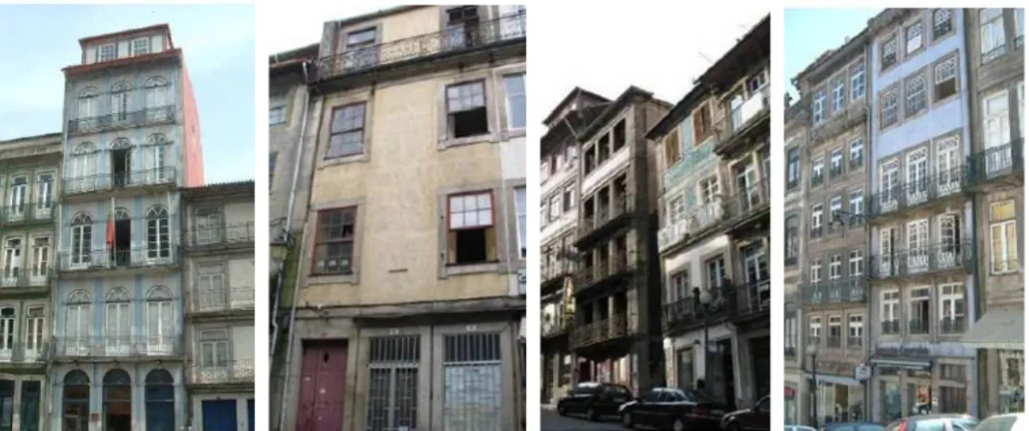Fig. 2.38 - Fachadas principais de edifícios do Porto do séc. XIX (extraído Dias, et al., 2008) 