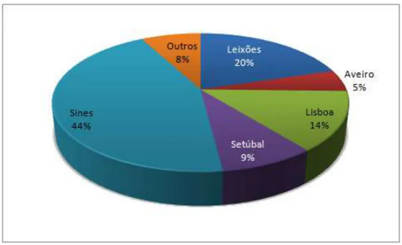 Figura 2.22 – Peso de cada um dos portos nacionais na movimentação de mercadorias em 2013 (INE, 2014) 