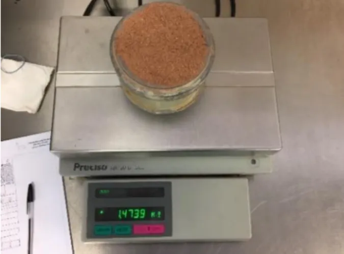 Figure 3.15 - Scale and cup used to assess the wet bulk density 