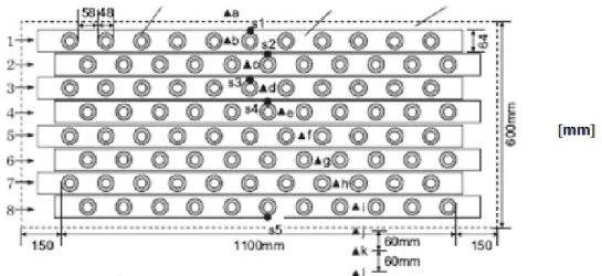 Figura 2.14 - Disposição dos tubos cerâmicos e localização dos pontos de medição (He e Hoyano 2010)