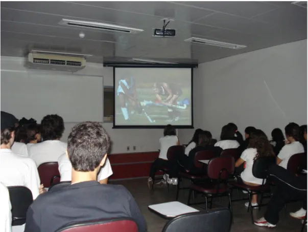 FIGURA 16 – Estudantes assistindo os vídeos produzidos pelos grupos de trabalho  