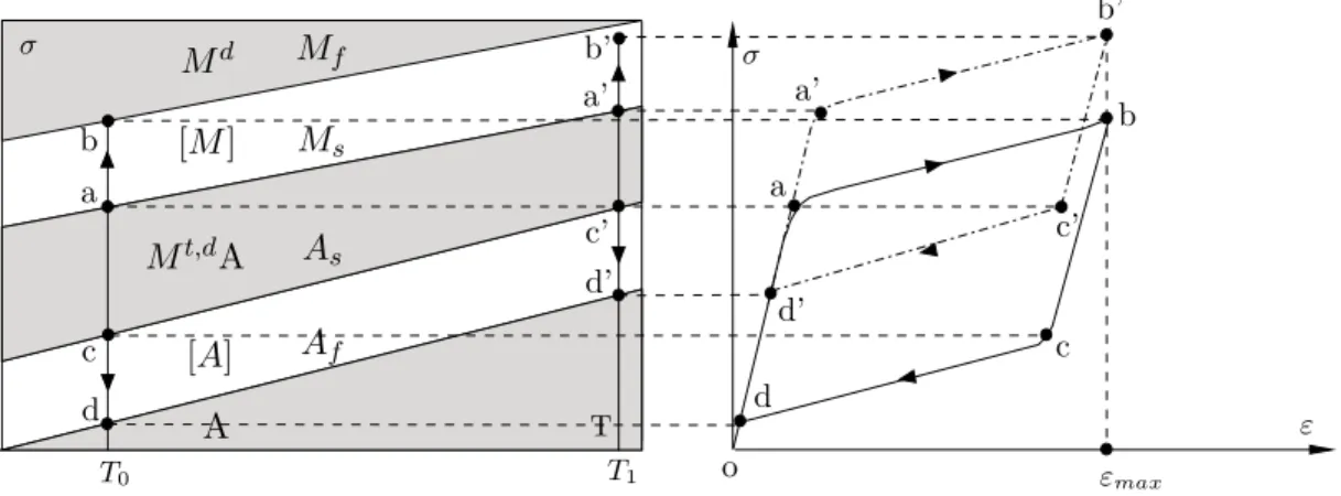 Figure 3.10: Variation of ambient temperature. Phase diagram path and correspon- correspon-dent isothermal hysteresis.