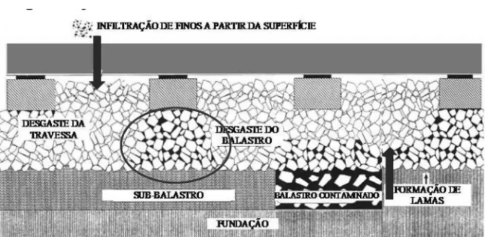 Figura 2.10 – Contaminação do balastro (Fortunato, 2005). 