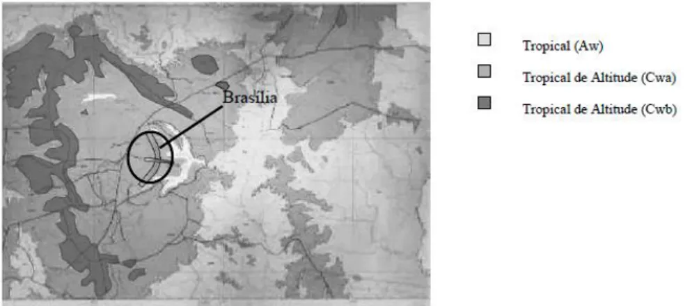 Figura 2.1. Mapa climático do DF, segundo classificação de Koppen (CODEPLAN, 1984). 