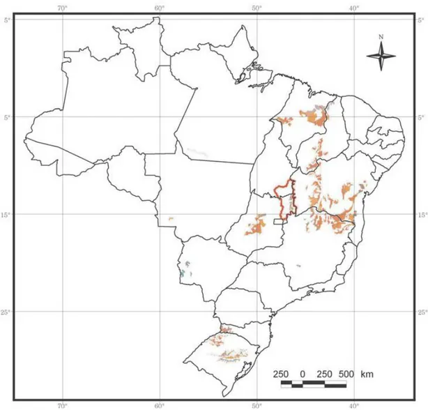 Figura  1  -  Distribuição  das florestas  estacionais  deciduais  tropicais  no  Brasil