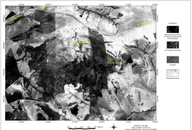 Figura 2. Imagem de satélite (CBERS HRC 156/114 de 16/10/2008) da área de  estudo localizada na Fazenda Canaã, no município de Campos Belos, GO