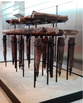Figure 5.2  –  Pombaline foundation timber piles exhibited at Museu do Dinheiro  –  Banco de Portugal