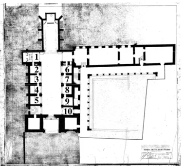 Figure 1 presents the ground level plan of the church  with the numbers attributed to each chapel in this  work