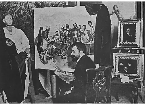 Figura 2.3 Columbano no seu atelier, c. 1898-1899. Fotografia reproduzida em: Brasil-Portugal: 