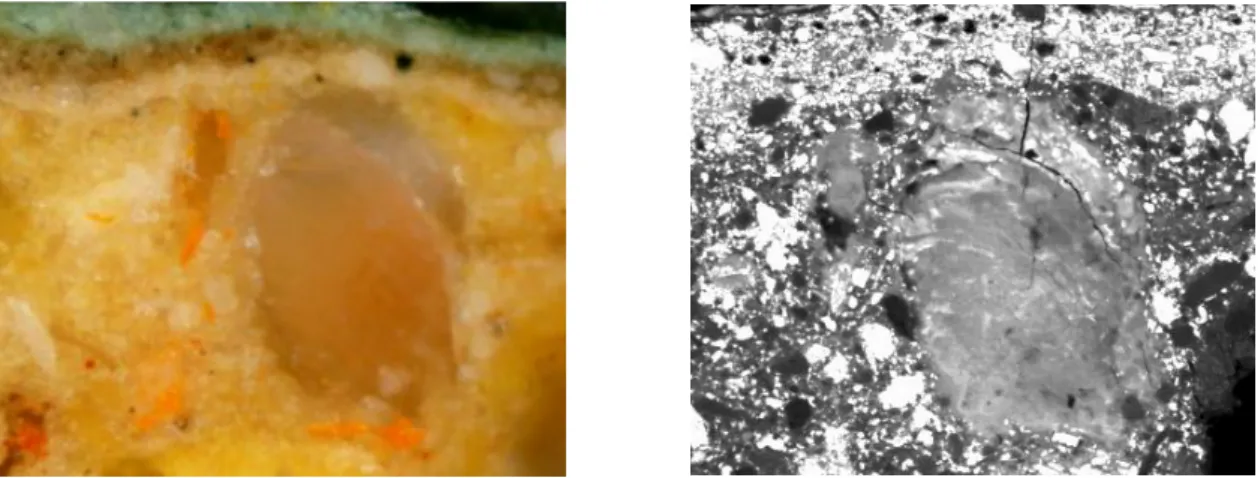 Figure 22: OM image: 200x mag. Polarized Light (right) and BSE image of the sample X10 