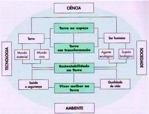 Figura 4-1 - Esquema organizador dos quatro temas. Figura extraída de Abrantes, P.,  2001.