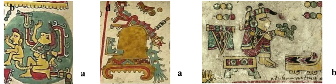 Fig. 1.5  –  Yellow colored details from a) Codex Zouche-Nuttall and b) Codex Colombinus