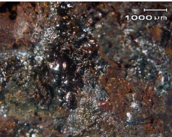 Figura 2.14  –  Indícios de iron sweating e gotículas sólidas e ocas no Obj.A exposto à câmara  de teste