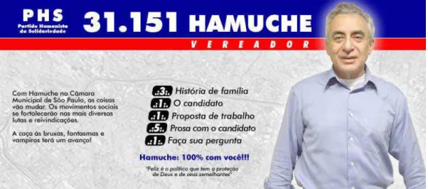 Figura 2.6: Material de campanha para Vereador das eleições de 2004 de Jorge  Hamuche, um dos proprietários do prédio