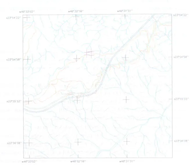 Figura 7 – Mapa de parte do Núcleo Cubatão do Parque Estadual da Serra do Mar (GALLARDO, 2004),  com destaque à área de estudo