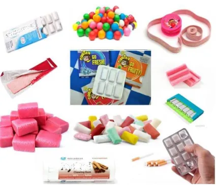 FIGURA 1.1  –  Exemplos de pastilhas elásticas com diferentes formas,  cores e finalidades.