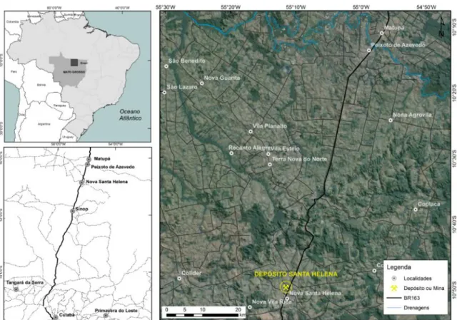 Figura 1. Localização geográfica do depósito Santa Helena no município de Nova Santa Helena, na     porção centro-norte do estado do Mato Grosso