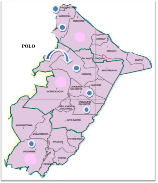 Figura 3 - Macrorregião Litoral Leste e Jaguaribe e municípios pesquisados. 