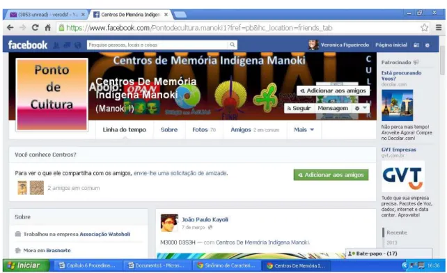Figura 7  – Foto da capa do perfil no  facebook da organização Centros de Memória Indígena  Manoki