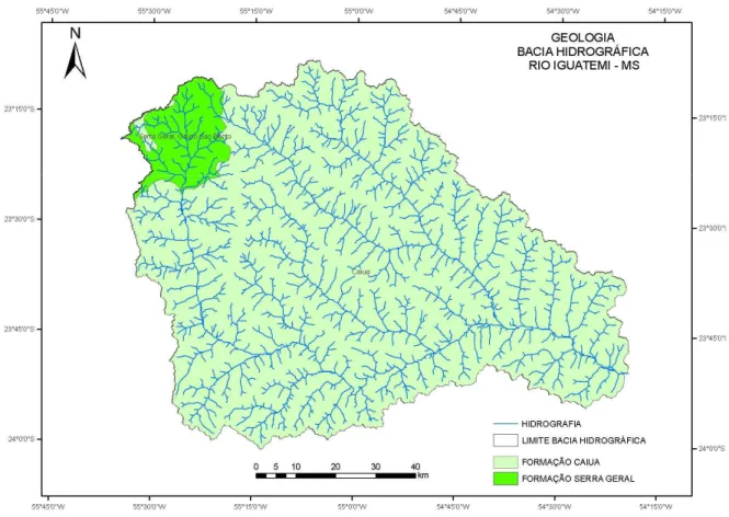 Figura 10: Geologia da bacia hidrográfica do rio Iguatemi MS. Fonte: CPRM (2001). Org: Aguiar  (2009)