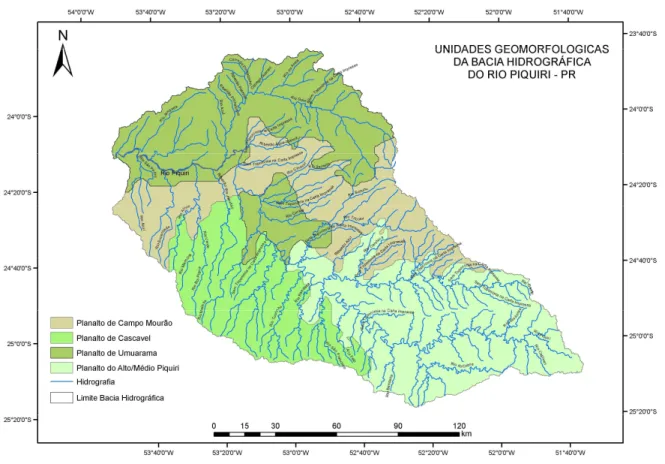Figura 15: Distribuição das unidades geomorfológicas da bacia hidrográfica do rio Piquiri