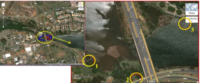 Figura 4.12 - Mapeamento do posicionamento dos equipamentos no entorno da Ponte do Bragueto (Fonte: 